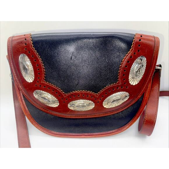 Vintage Brighton Out West Crossbody‎ Handbag Purse Brown Leather w/Silver Heart - Picture 1 of 7